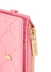 Pink small women's wallet with handle POREC-0407-5B(W26) - close-up detail view, on white background.