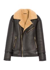 Dark brown men's sheepskin coat KOZMP-0002-90(Z25), front product view on white background.