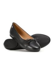 Women's black leather ballet flats BUTYD-1248-99(W26), diagonal product view on a white background.