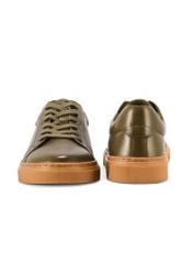 Men's khaki leather sneakers BUTYM-0486-8D(W26), front and back product view on white background.