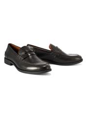 Men's leather black moccasins BUTYM-0506-99(Z25), diagonal product view on a white background.