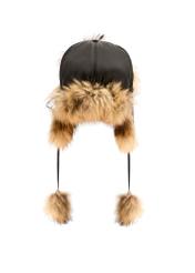 Women's hat with natural raccoon fur CZADF-0048-99(Z25), product view from the back on a white background.