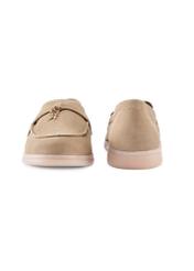 Women's leather moccasins in cool beige color BUTYD-1256-1K(W26), front and back view of the product on a white background.