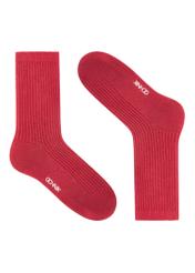 Red shiny women's socks SKADT-0074-42(Z25), product view without packaging on white background.