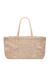 Beige leather woven handbag TORES-1300-0C(W26), front product view on white background.