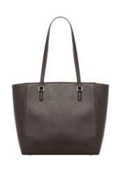 Brown women's shopper bag with monogram TOREC-1291-1I(Z26), product view from the back on a white background.