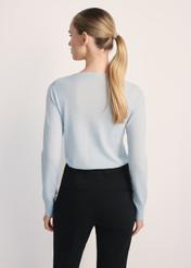 Sky blue women's sweater SWEDT-0250-62(Z25), product view from the back on the model. Half of the silhouette visible.