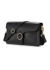 Black leather women's shoulder bag TORES-1221-9I(W26) - diagonal product view on a white background.