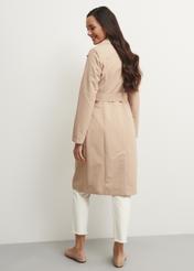 Women's double-breasted beige coat KURDT-0438-81(W23)-03