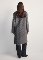 Gray long women's fur coat FUTDP-0066-96(Z25) product view from the back on a model on a white background. The entire silhouette is visible.