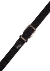 Black braided men's belt PASMT-0004-99(Z26), view of the buckle of the product on a white background.
