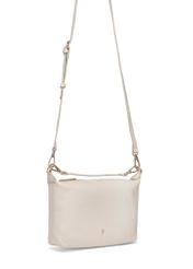 Cream leather single-compartment handbag TORES-0981C-12(W25) - view of the handbag slightly diagonally with a strap on a white background.
