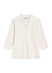 Cream cotton V-neck blouse BLUDT-0210-0B(Z26), front product view on white background.
