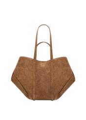 Brown suede women's handbag TORES-1305-1D(W26), front product view on white background.