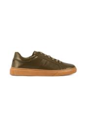 Men's khaki leather sneakers BUTYM-0486-8D(W26), side view of the product on a white background.