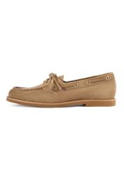 Women's leather moccasins in cool beige color BUTYD-1240-1K(W26), side view of the product on a white background.