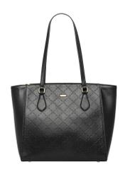 Black women's shopper bag with monogram TOREC-1291-9P(Z26), product view from the front on a white background.