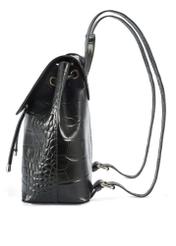 Black croco leather women's backpack TORES-1131-99(Z25), side view of the product on a white background.