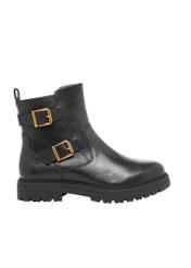 Women's leather ankle boots in black BUTYD-1280-99(Z26), side view of the product on a white background.
