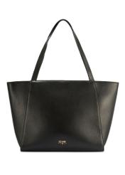 Black leather shopper bag TORES-1209-9I(W26) - front product view, on white background.