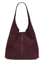 Burgundy suede shopper bag TORES-1403-4D(Z26) - product view from the back, on a white background.