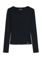 Black women's long sleeve blouse LSLDT-0051-99(Z25), front product view on white background.
