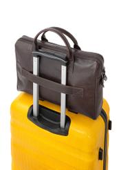 Brown leather men's bag TORMS-0459-89(Z25), product view from the back on the suitcase handle.