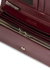 Burgundy large leather women's wallet PORES-0974-49(Z25), close-up of product detail, view on white background.