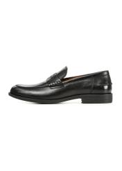 Men's black leather moccasins BUTYM-0482-99(W25), side product view on white background.