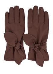 Brown women's winter gloves REKDT-0035-1I(Z26), product view from above on white background.