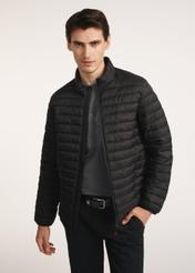 Black men's transitional jacket KURMT-0382-99(Z25), product visible from the front on the model, half of the silhouette visible.