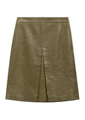 Olive leather skirt SPCDS-0083-8E(Z26) - front product view, on white background.
