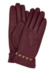 Burgundy women's leather gloves REKDS-0090-4D(Z26), front product view on white background.