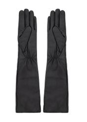 Long black leather women's gloves REKDS-0088-99(Z26), product view from the back on a white background.