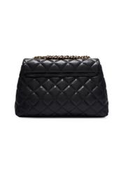 Black quilted women's handbag on a chain TOREC-1117-99(W26), product view from the back on a white background.