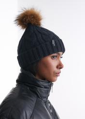 Black women's cap with pompom CZADT-0044-99(Z23)-01