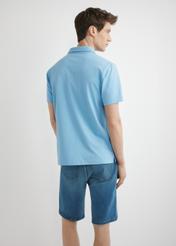 Blue men's polo shirt POLMT-0088-7B(W26), back view of the product on the model. Half of the silhouette visible.