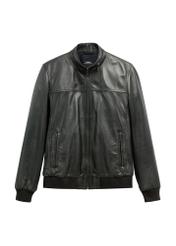 Black men's leather jacket KURMS-0392-99(W26) - front product view, on white background.