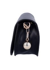 Small black elegant women's handbag with chain TOREC-1388-99(Z26), side view of the product on a white background.