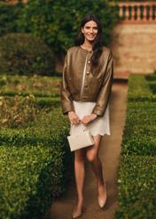 Women's short leather jacket khaki KURDS-0590-8D(W26)