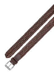 Brown braided men's belt PASMS-0283-1I(W26) - product view from above, on white background.