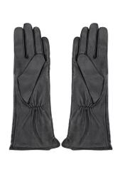 Long brown leather women's gloves REKDS-0082A-1I(Z26), product view from the back on a white background.