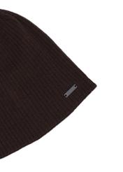 Brown men's winter hat CZAMT-0046A-1I(Z26) - close-up detail, on white background.