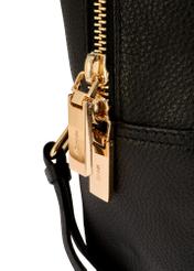 Black medium leather women's backpack TORES-1268-9I(W26), close-up of product detail on white background.