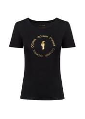 Black Women's T-shirt with applique TSHDT-0071A-99(Z23)-04