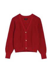 Red women's cardigan KARDT-0062-4B(W26), front product view on white background.