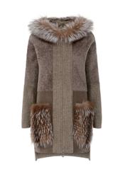 Krótki kożuch damski oversize z kapturem KOZDS-0049-0996(Z21)-04