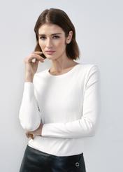 Cream ribbed women's longsleeve blouse LSLDT-0043-12(W24)-01