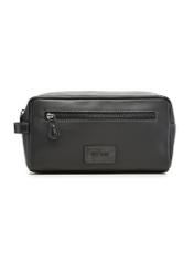 Black leather men's cosmetic bag TORMS-0528-99(Z26) - front product view, on white background.
