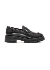 Women's leather moccasins in black BUTYD-1187-99(Z25), side view of the product on a white background.